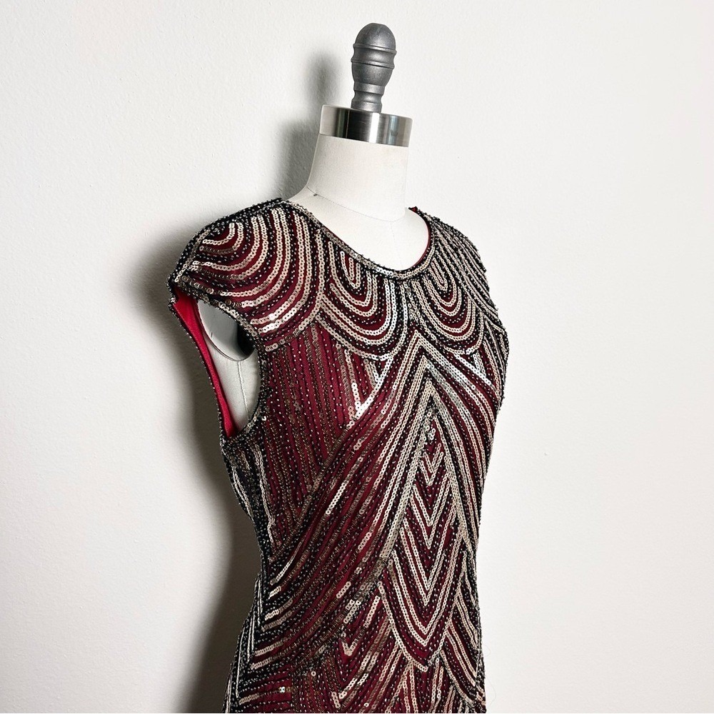Fundaisy Red Gold Sequin Art Deco Fringe Flapper Gatsby Cocktail Dress Women S